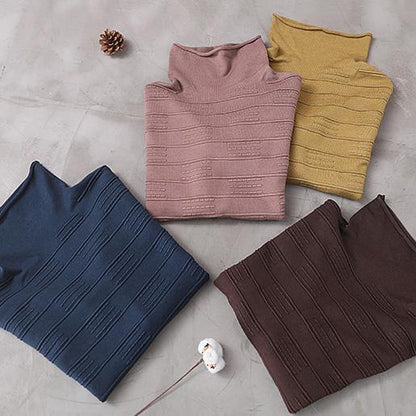 Oversized Yellow Knitted Blouse High Neck Thick Sweater Tops