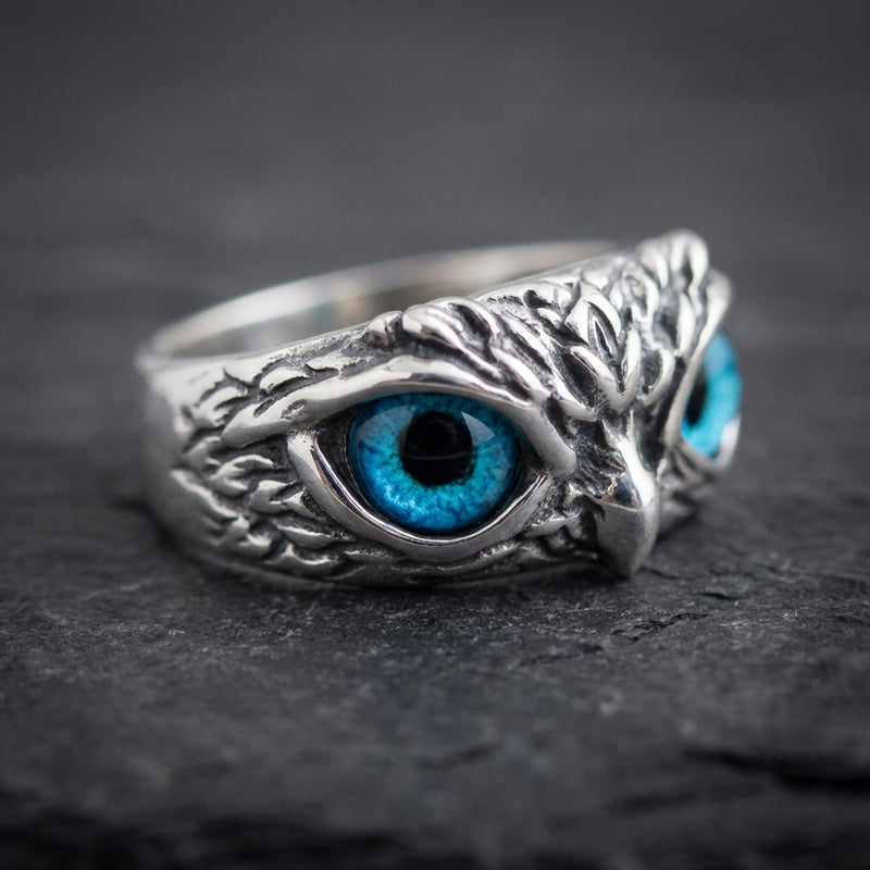 Owl Of Good Luck Adjustable Ring In Silver And Opal