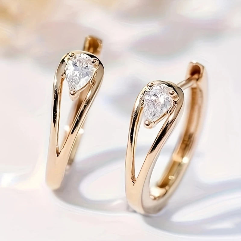 Golden Inlaid Drop Crystal Earrings