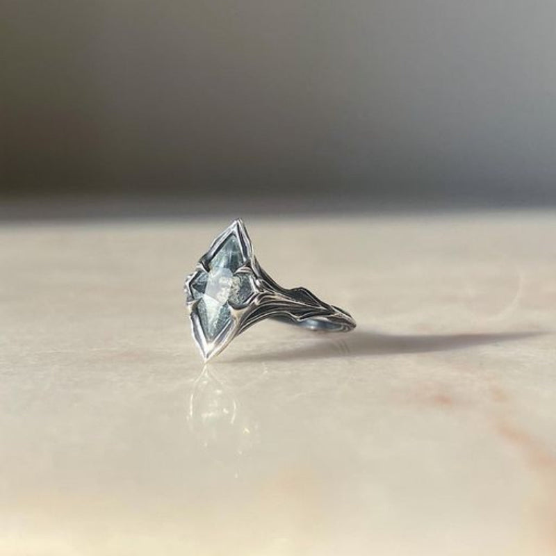 Vintage Blue Glass Dark Silver Ring