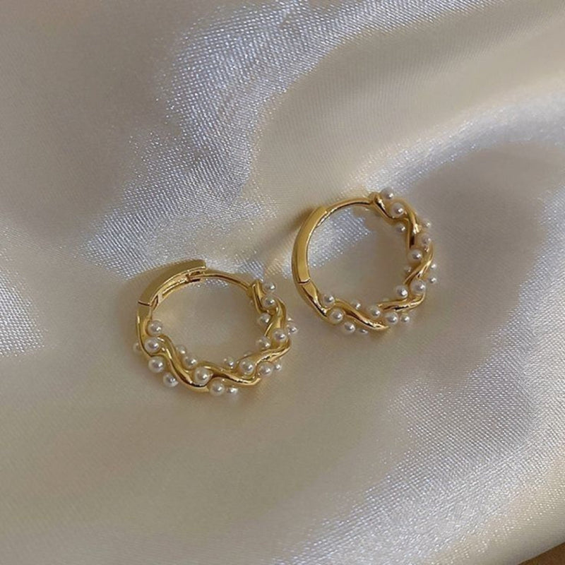 Hoop Bright Braided Pearl Earrings