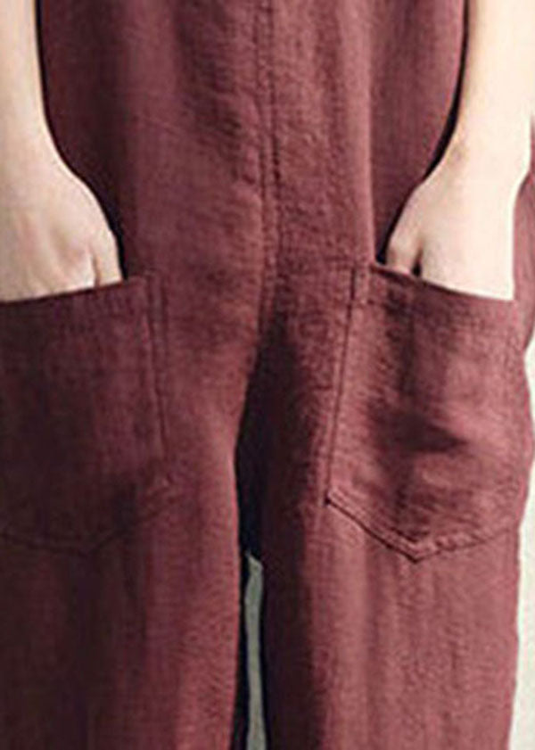 Chocolate Linen Jumpsuit Cotton Overall