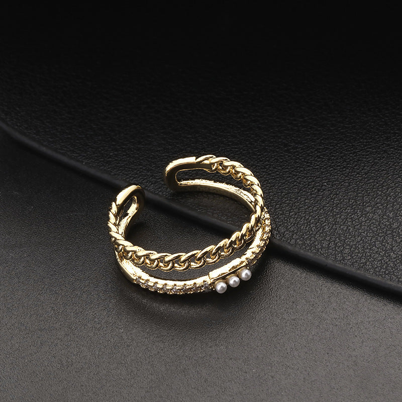 Pearl Chain Gold Ring