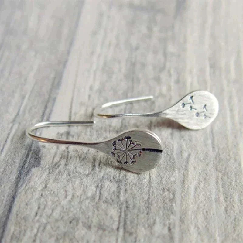 Silver Dandelion Leaf Earrings