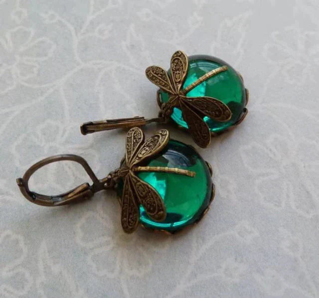 Vintage-Style Glass Dragonfly Earrings