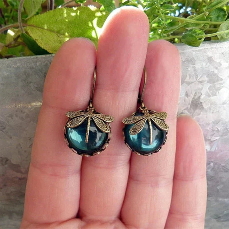 Vintage-Style Glass Dragonfly Earrings