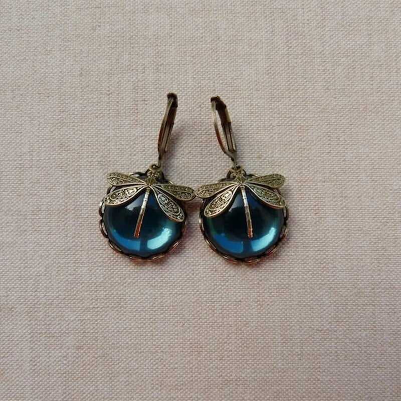 Vintage-Style Glass Dragonfly Earrings