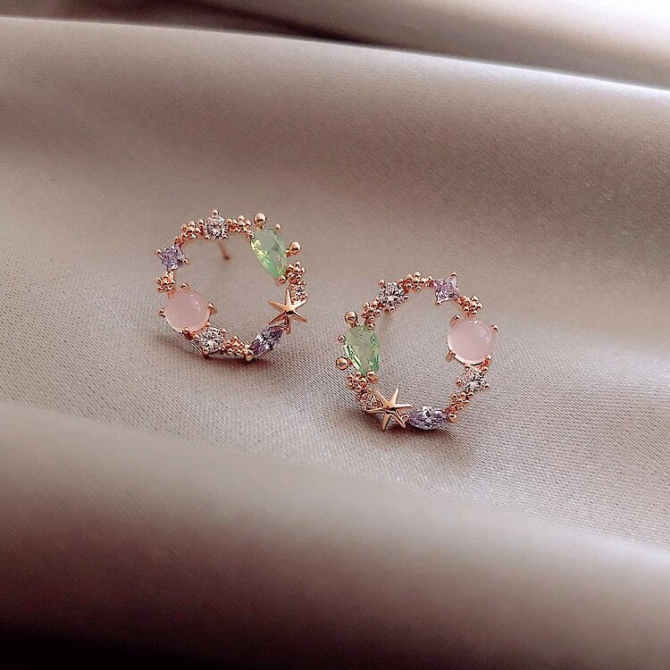 Crystal Floral Earrings In Rose Gold