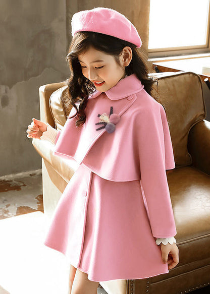 Pink Button Thick Two Pieces Set Tops and Waistcoat Dress Long Sleeve