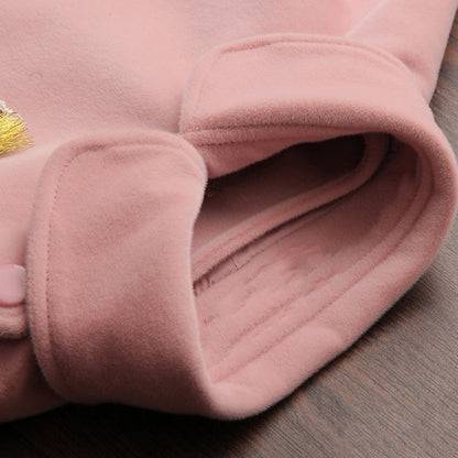 Pink Button Thick Two Pieces Set Tops and Waistcoat Dress Long Sleeve