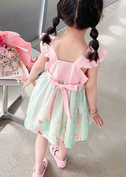 Pink Patchwork Cotton Baby Dresses Embroideried Wrinkled Summer