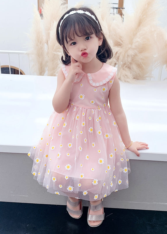 Pink Peter Pan Collar Tulle Maxi Dress Summer