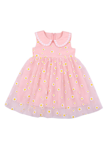Pink Peter Pan Collar Tulle Maxi Dress Summer