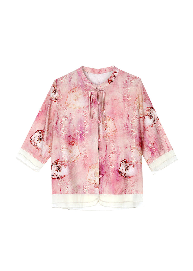 Pink Print Patchwork Linen Two Pieces Set Tasseled Summer