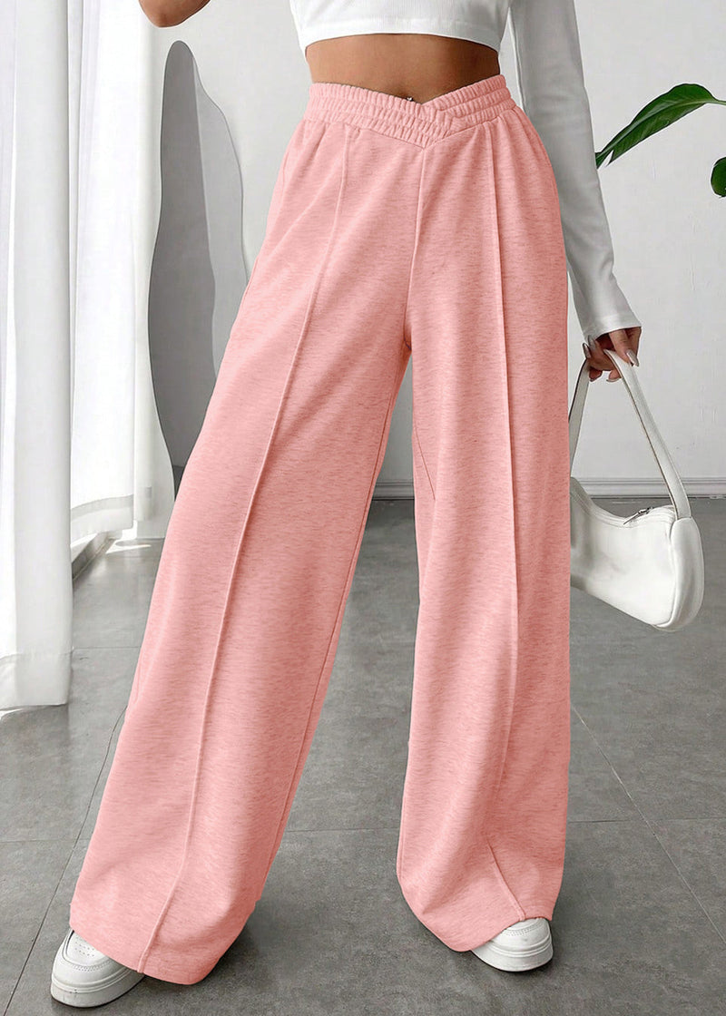 Pink Oversized Cotton Wide Leg Pants Elastic Waist