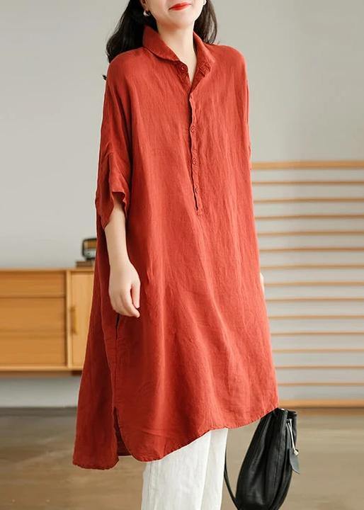Jade Purple-pumpkin Stripes Polka Dots Linen Linen Shirt Dress