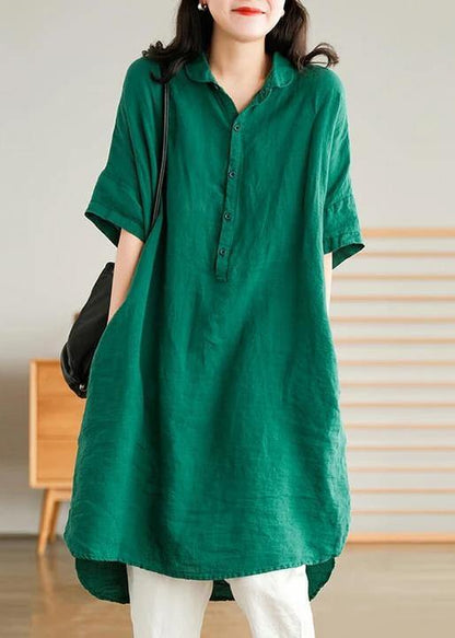 Jade Red Flower Linen Linen Shirt Dress