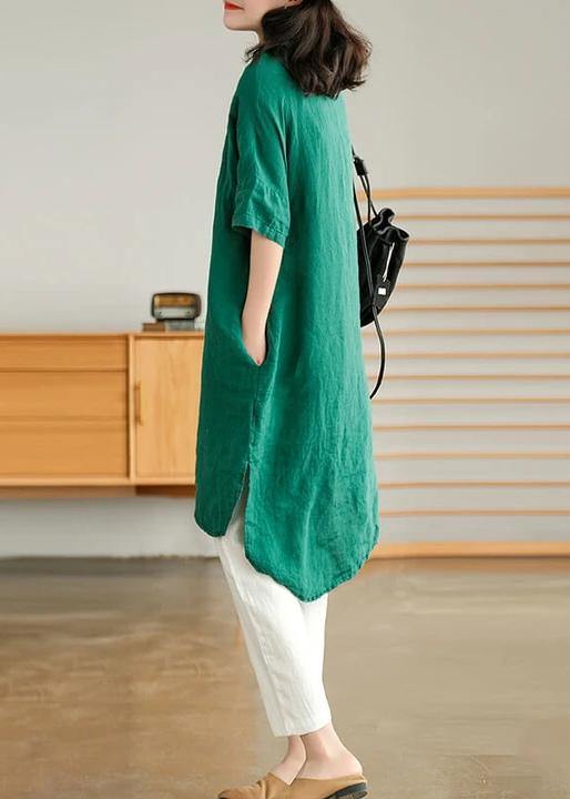 Jade Orange Stripes Polka Dots Linen Linen Shirt Dress
