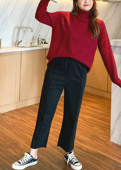 Apricot Elastic Waist Oversized Woolen Pants Fall