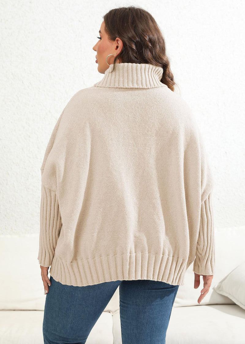 Apricot Turtleneck Love Print Thick Knit Sweaters Long Sleeve