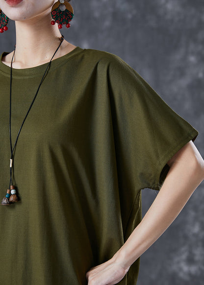 Army Green Asymmetrical Print Cotton Two Pieces Set Summer