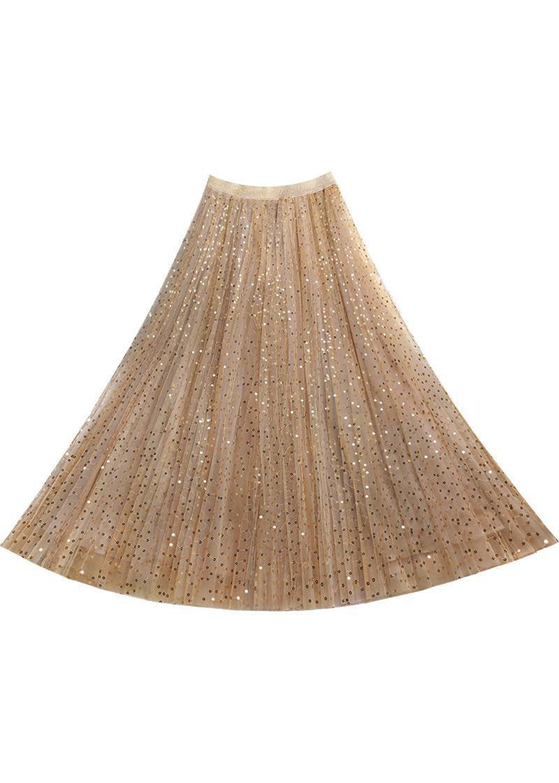 Art Khaki Sequins Tulle Skirts Spring