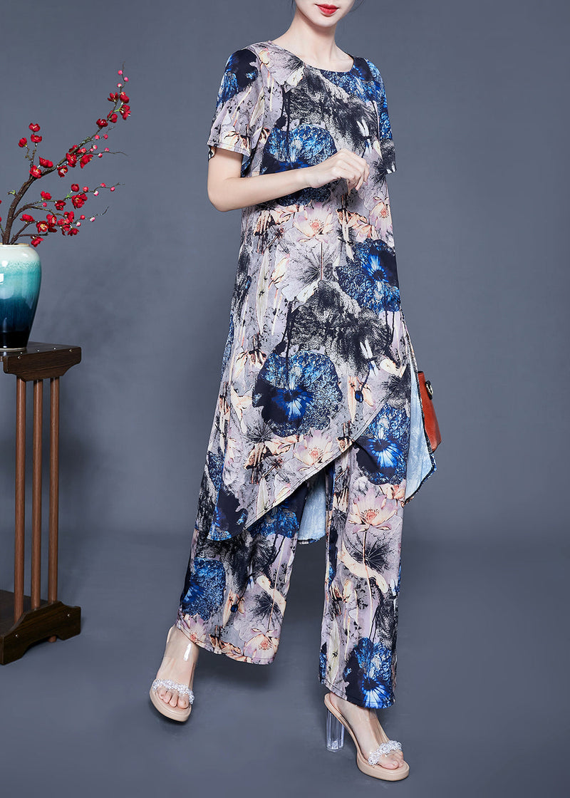 Asymmetrical Design Tie Dye Silk Two Pieces Set Summer