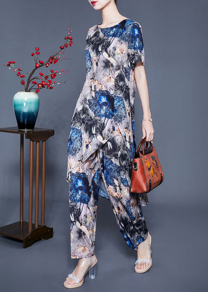 Asymmetrical Design Tie Dye Silk Two Pieces Set Summer