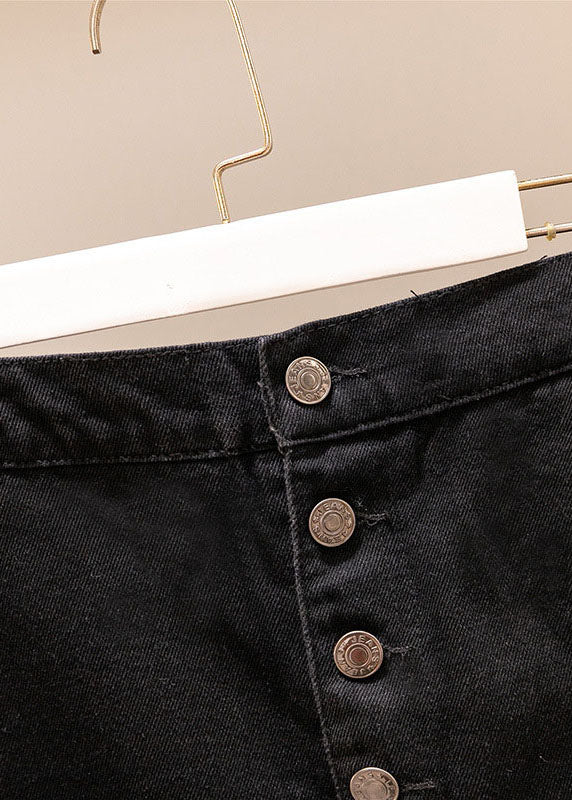 Black Asymmetrical Design Pockets Patchwork Denim Skirts Summer