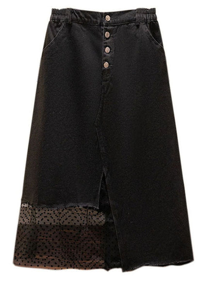 Black Asymmetrical Design Pockets Patchwork Denim Skirts Summer