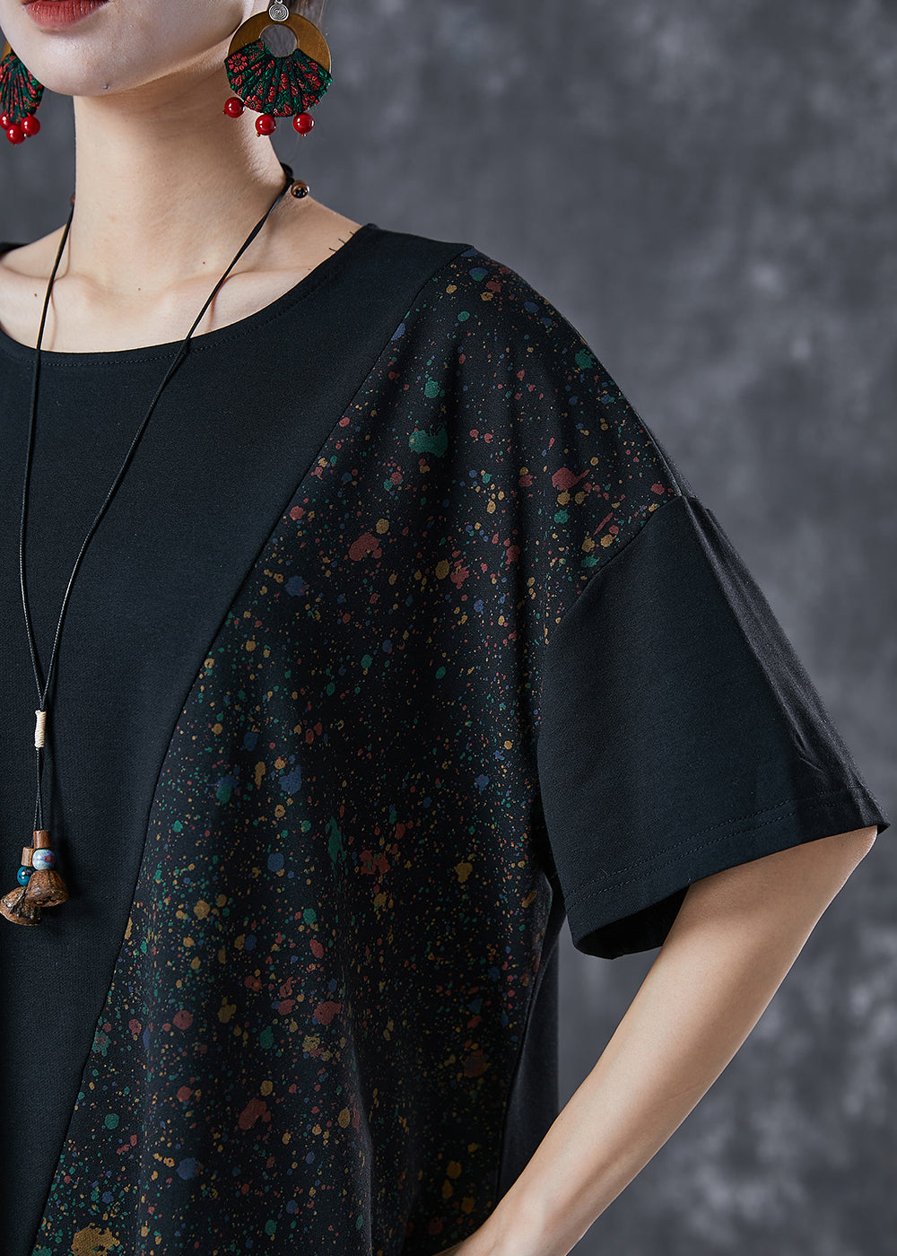 Black Asymmetrical Patchwork Cotton Two Piece Set Outfits Summer