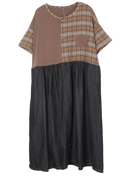 Black Cotton Plaid Patchwork Summer Party Dresses