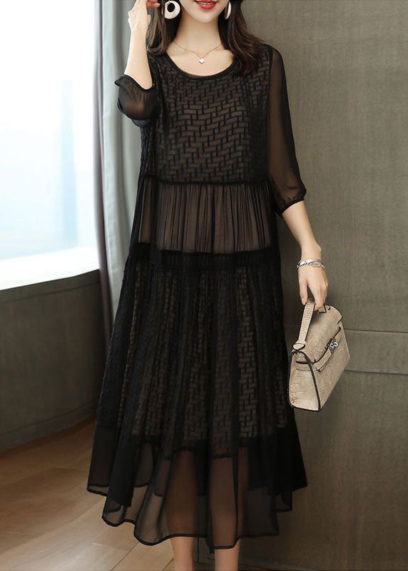 Black Embroideried Patchwork Chiffon Party Dress Summer