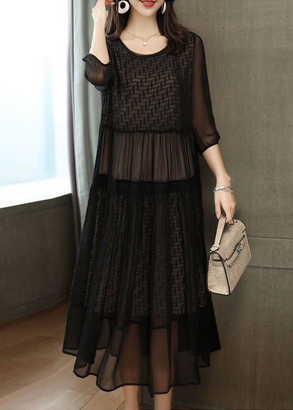 Black Embroideried Patchwork Chiffon Party Dress Summer