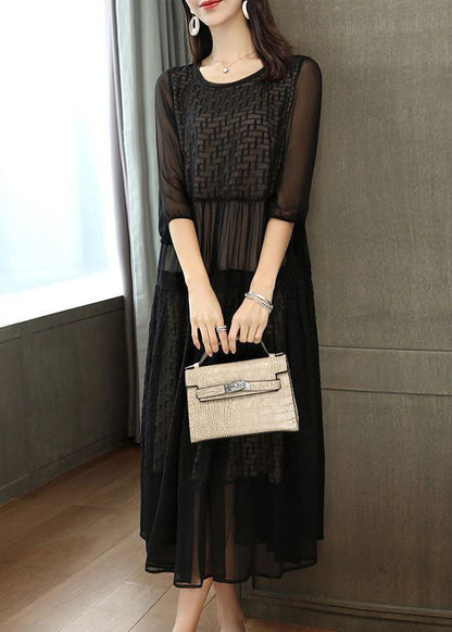 Black Embroideried Patchwork Chiffon Party Dress Summer