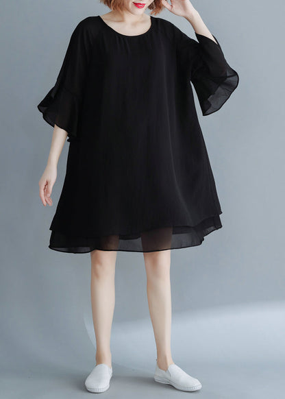 Black O-neck Chiffon Holiday Dresses Flare Sleeve