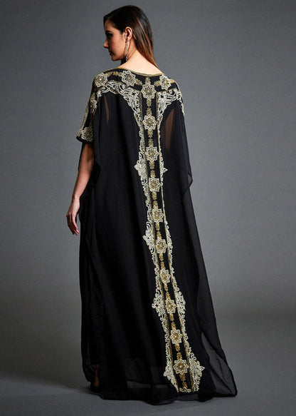 Black O-neck Print Chiffon Maxi Dresses Summer
