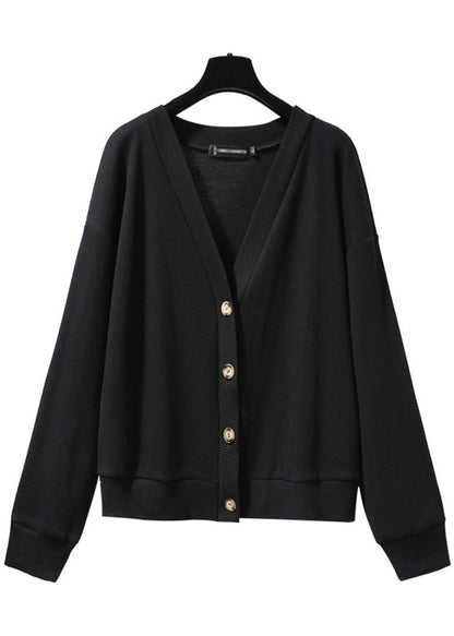 Black Oversized Button Down Knit Jacket Fall