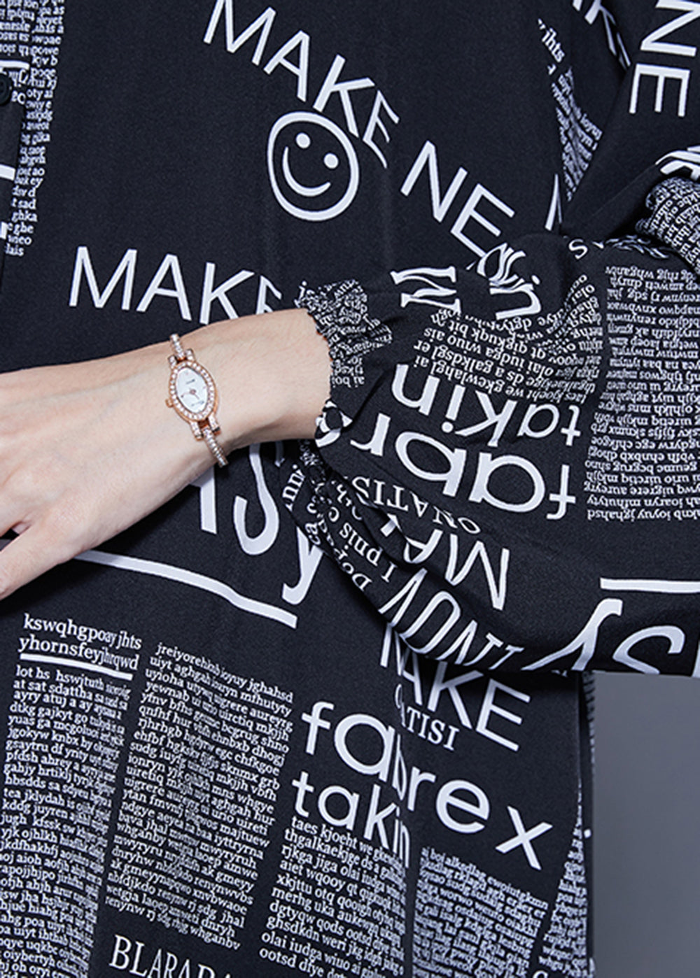 Black Oversized Letter Print Chiffon Shirt Dresses Summer