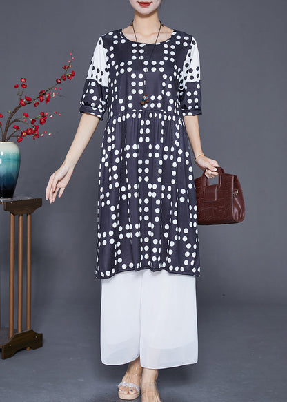 Black Oversized Patchwork Dot Chiffon Dresses Summer
