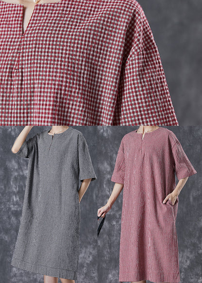 Black Oversized Plaid Cotton Maxi Dresses Summer