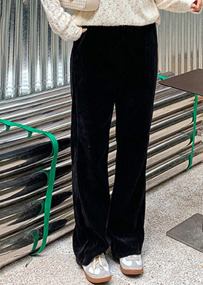 Black Oversized Pockets Warm Fleece Corduroy Pants Winter