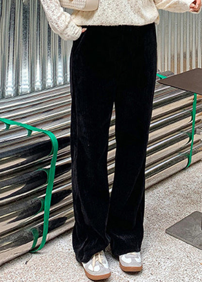Black Oversized Pockets Warm Fleece Corduroy Pants Winter