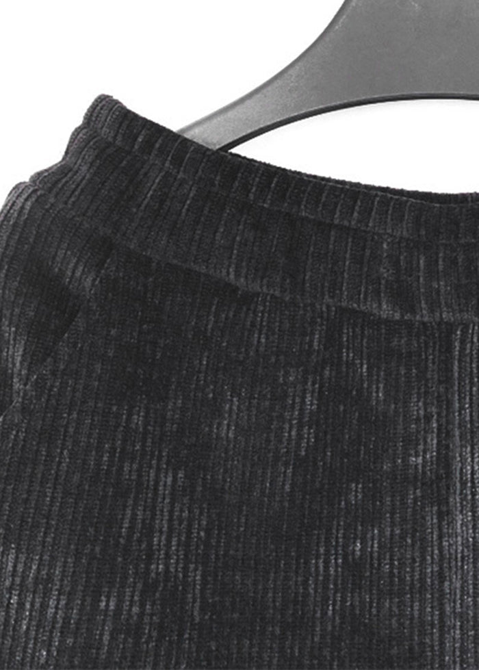 Black Oversized Pockets Warm Fleece Corduroy Pants Winter