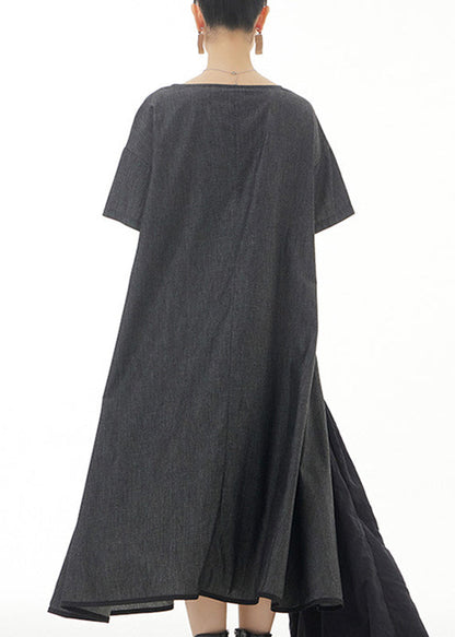 Black Patchwork Cotton Long Dress Summer
