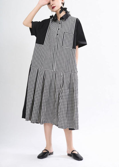 Black Peter Pan Collar Plaid Summer Cotton Dress
