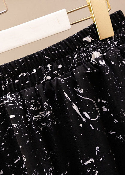 Black Print Elastic Waist Patchwork Chiffon Skirts Summer