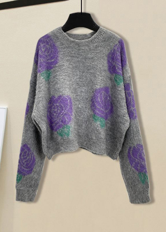 Black Print O-neck Cotton Knit Sweater and Straight Pants Two Pieces Set Winter