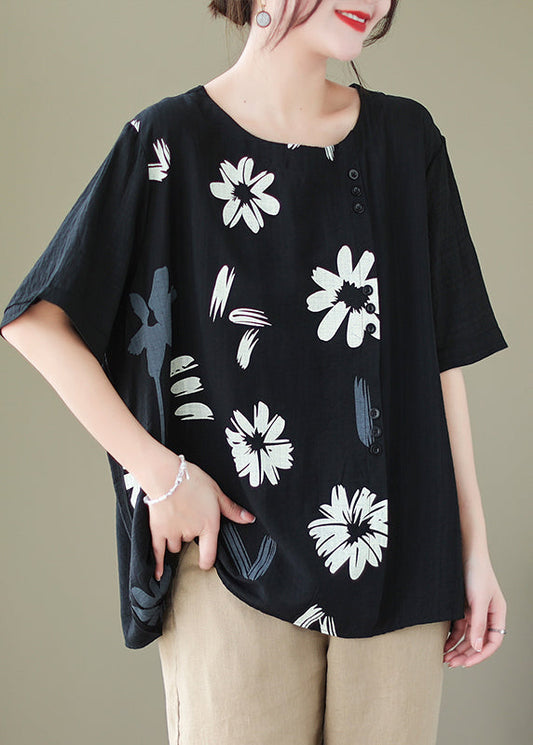 Black Print Patchwork Linen Beach Vest Summer