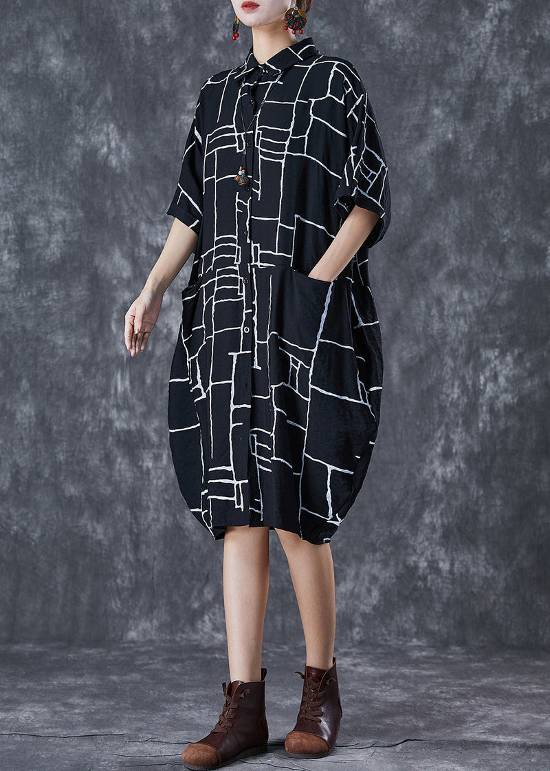Black Print Pockets Cotton Maxi Dress Summer